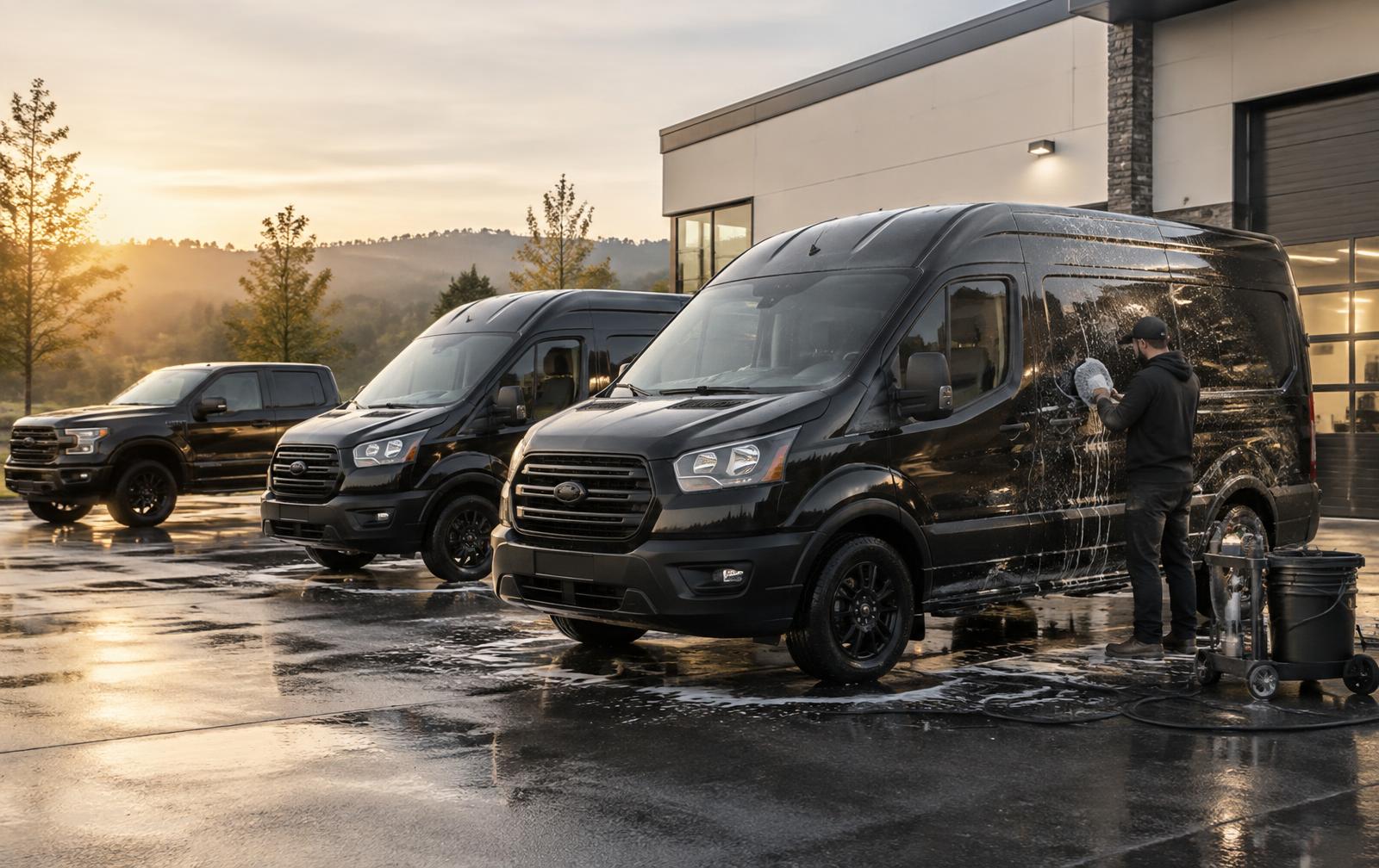 Fleet vehicles receiving mobile detailing