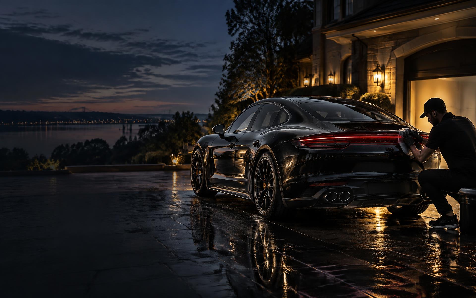 Mobile detailer finishing a black luxury vehicle